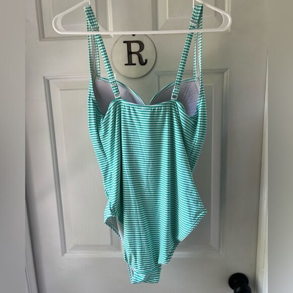 Bond eye Australia teal/white striped one piece bathing suit flattering 14 US - Picture 4 of 6